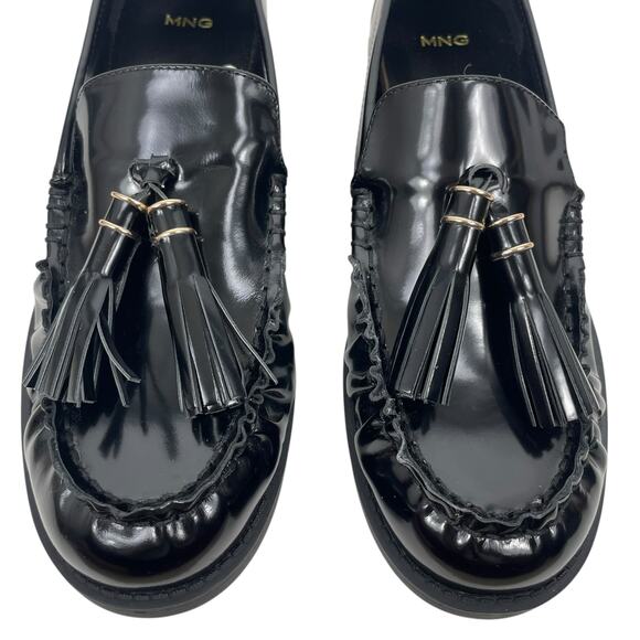 Mango Leather Slip On Loafer with Tassel Black Size 39/ 8.5 - Picture 4 of 12